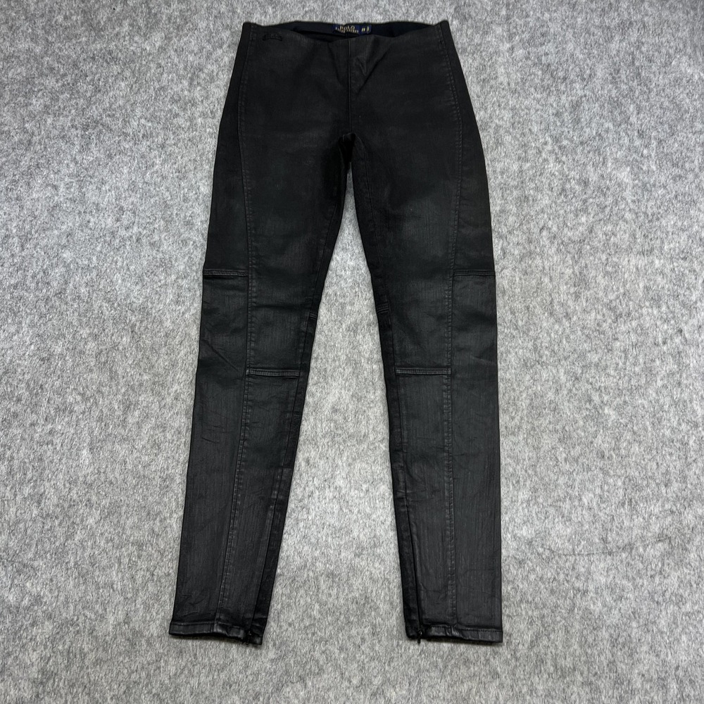 Polo Ralph Lauren Leggings Womens‎ 29 Black Coated Denim Jegging Moto Zip Ankle